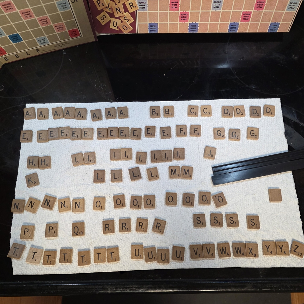 Scrabble Crossword Game - Brown Tile Set with Beige Board - Picture 2 of 8